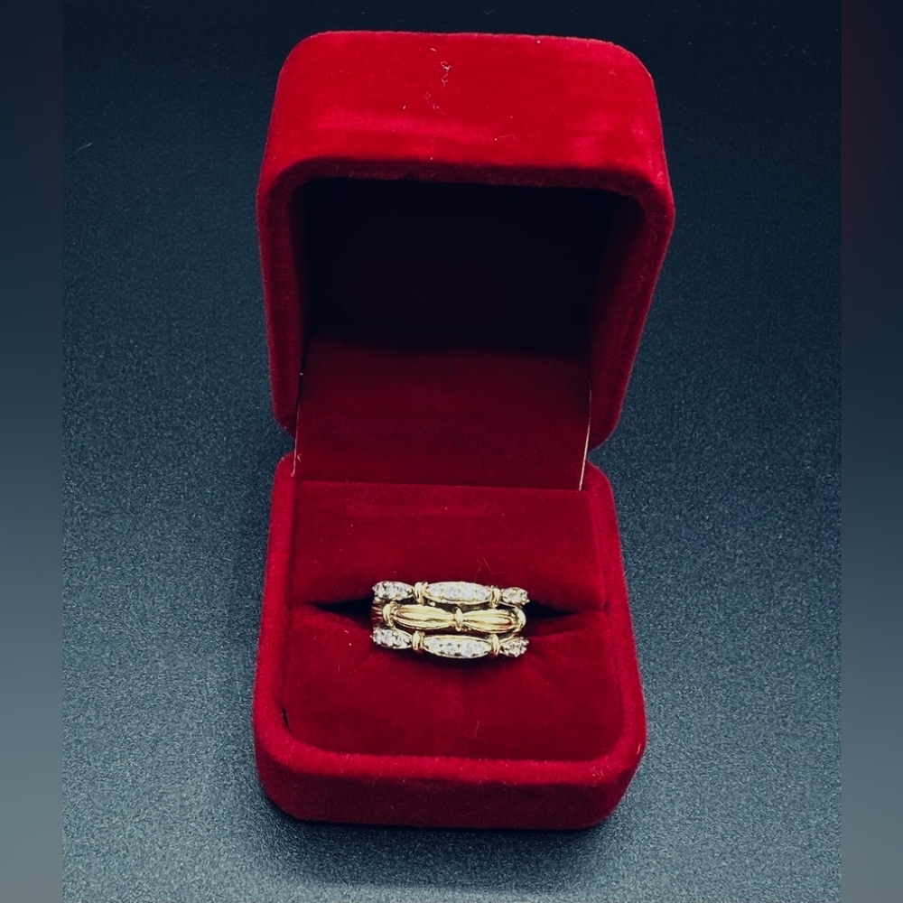 Tiffany & Co. 18K Gold and Diamond 3 Row Ribbon Style Band Ring. Size 6. 8 gtw - Picture 2 of 10